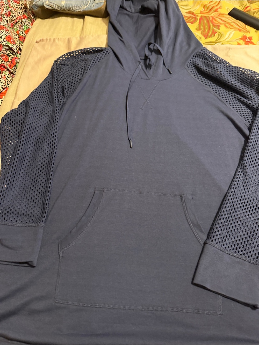 Livi Active Navy Hooded Pullover with Mesh Sleeves